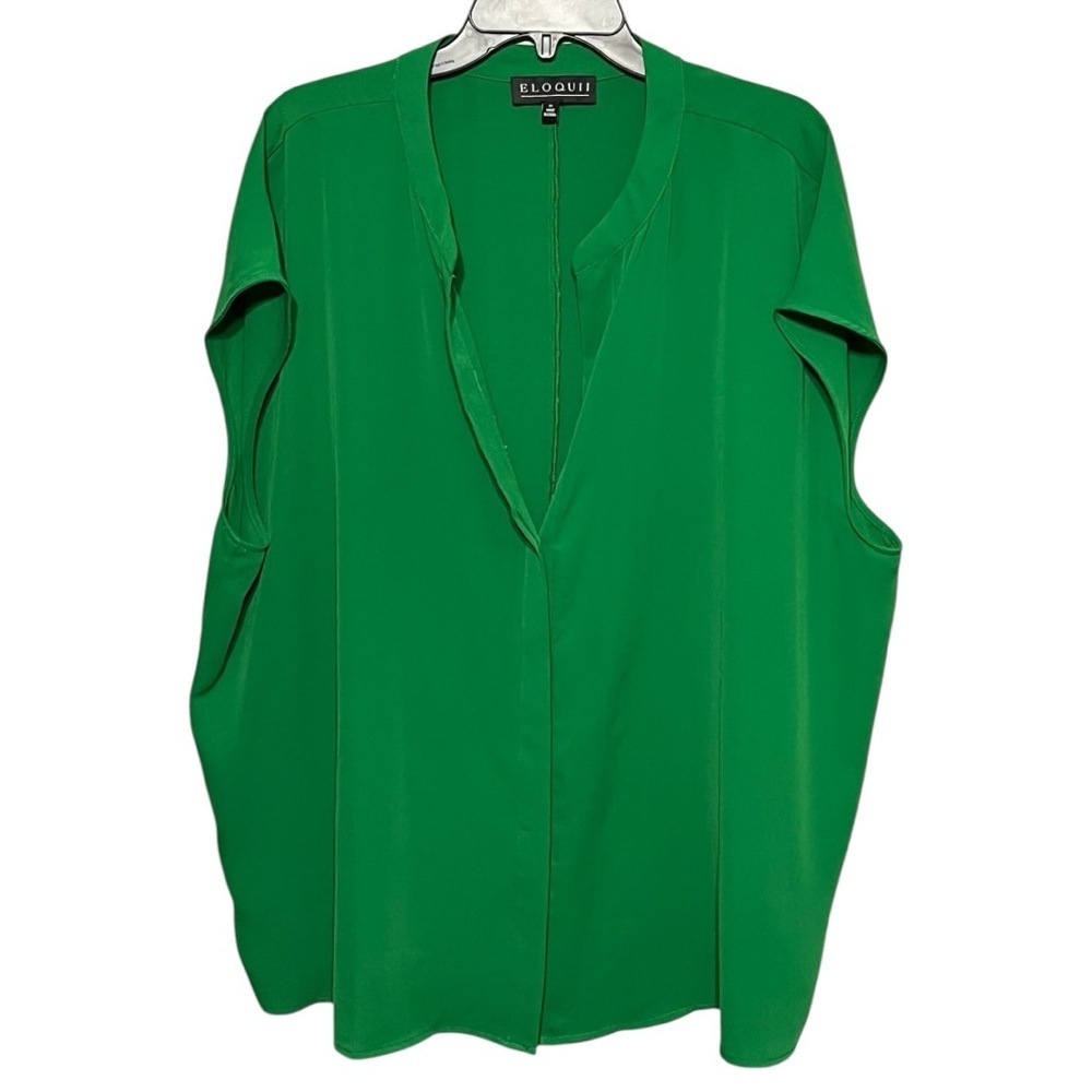 Eloquii Kelly Green Easy-Fit Crepe V-Neck Blouse Plus-Size 24